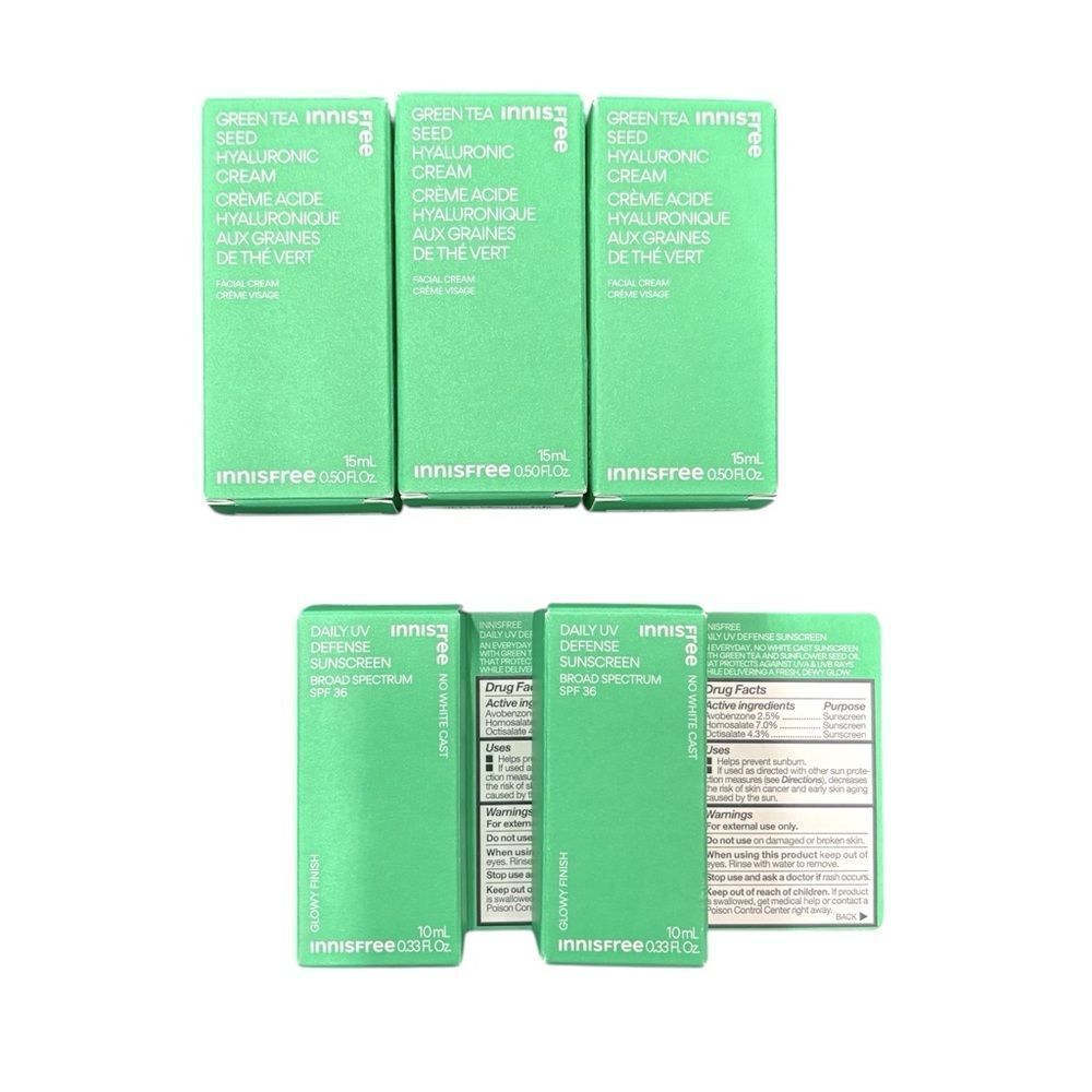 Innisfree Green Tea Seed Cream & Daily UV Defense Sunscreen SPF Bundle, NWB